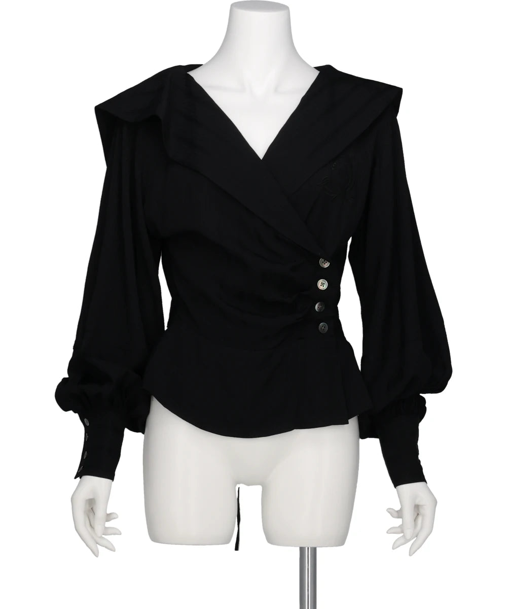 ROSE JAQUARD STRIPE SAILOR COLLAR BLOUSE