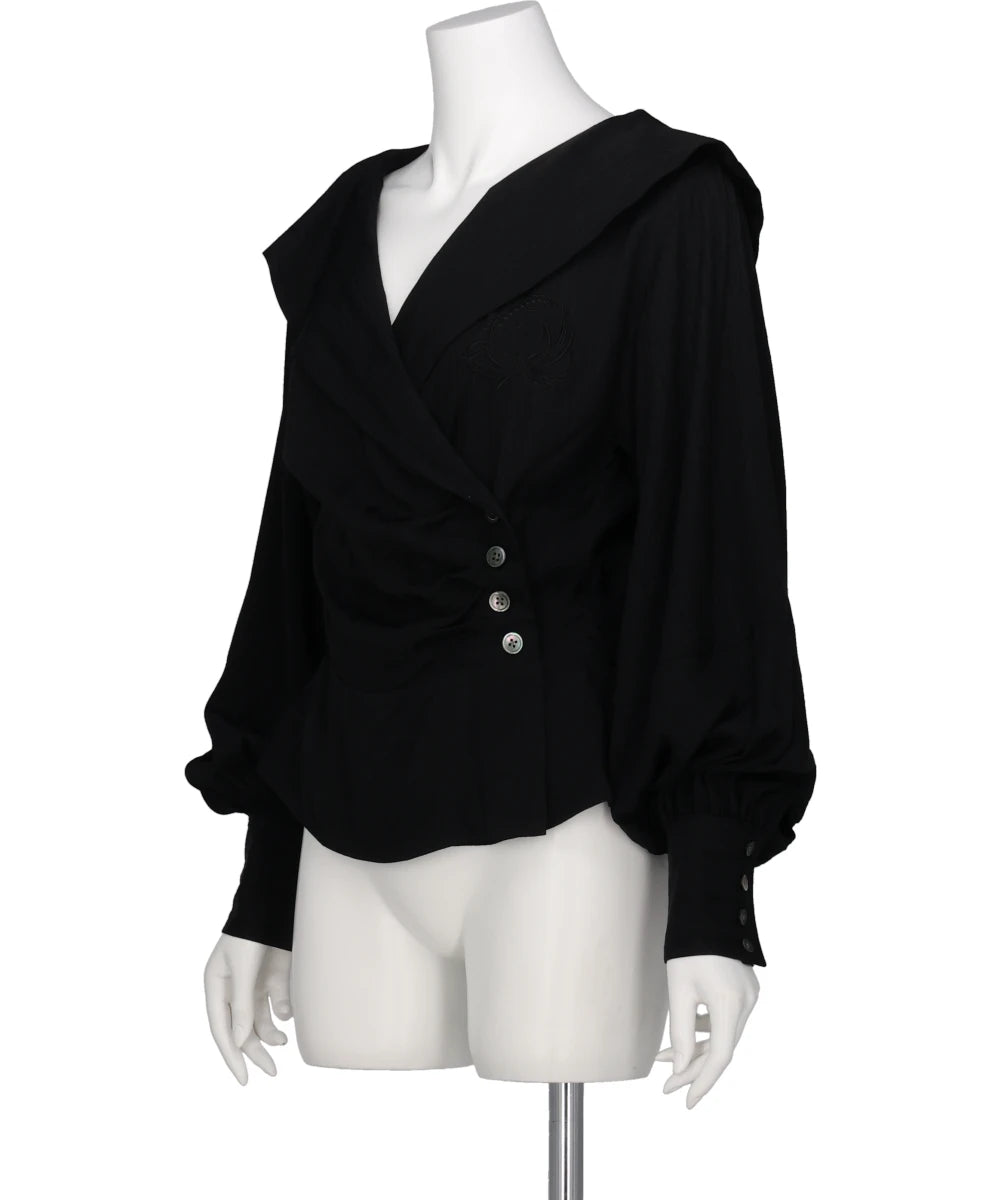 ROSE JAQUARD STRIPE SAILOR COLLAR BLOUSE