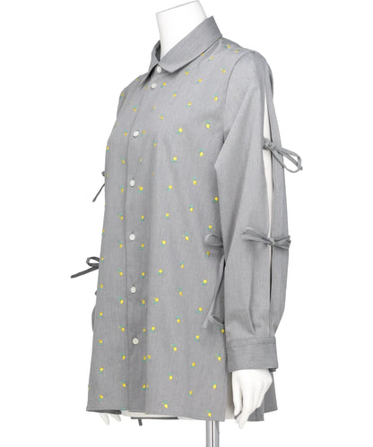 FLOWER EMBROIDERY RIBBON BLOUSE