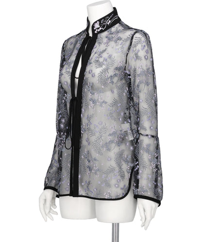 TULLE LACE STAND COLLAR SHIRT
