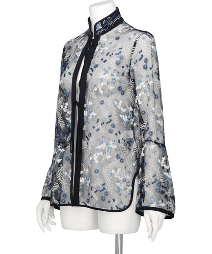 TULLE LACE STAND COLLAR SHIRT