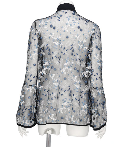 TULLE LACE STAND COLLAR SHIRT