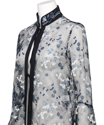 TULLE LACE STAND COLLAR SHIRT