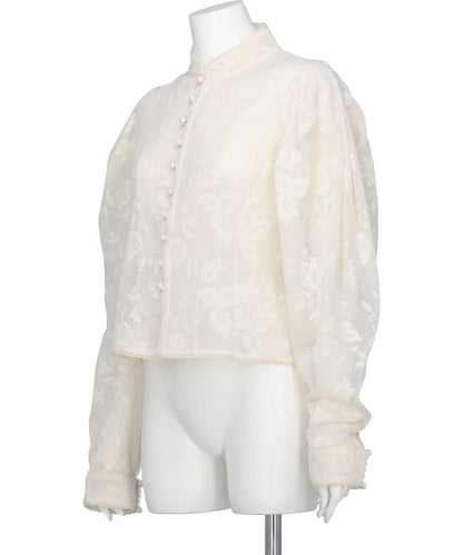 EMBROIDERED LACE COL MONTANT TOP