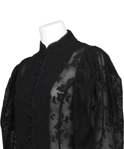 EMBROIDERED LACE COL MONTANT TOP