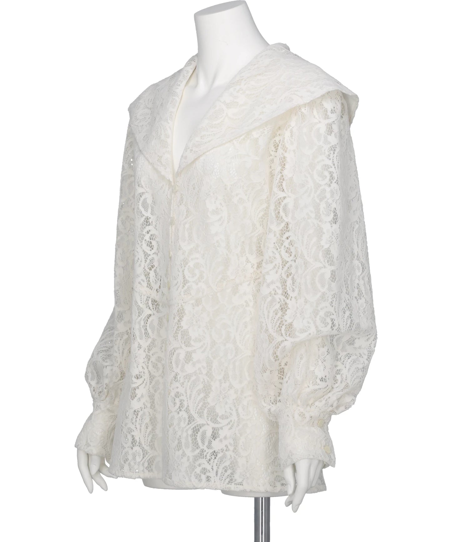 FLOCKED LACE SAILOR COLLAR BLOUSE