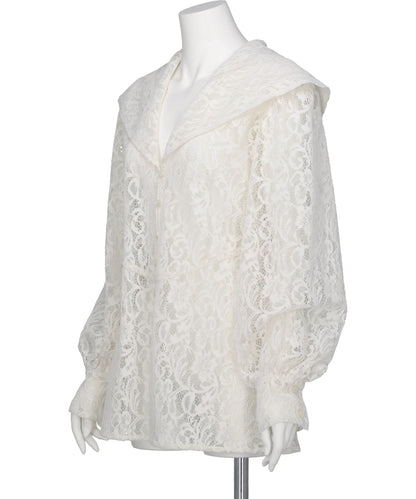 FLOCKED LACE SAILOR COLLAR BLOUSE