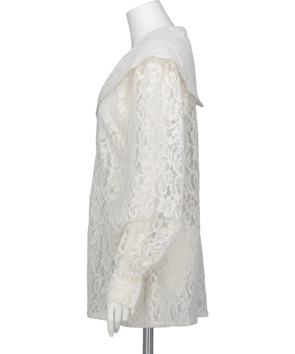 FLOCKED LACE SAILOR COLLAR BLOUSE