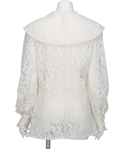 FLOCKED LACE SAILOR COLLAR BLOUSE