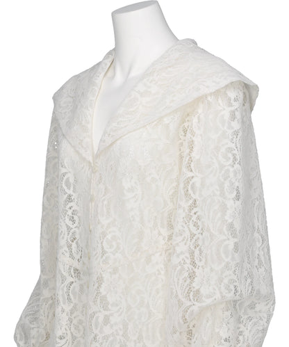 FLOCKED LACE SAILOR COLLAR BLOUSE
