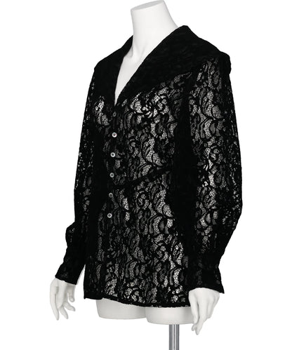 FLOCKED LACE SAILOR COLLAR BLOUSE