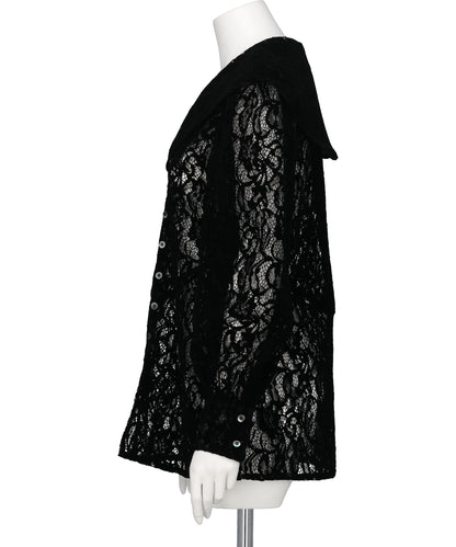 FLOCKED LACE SAILOR COLLAR BLOUSE