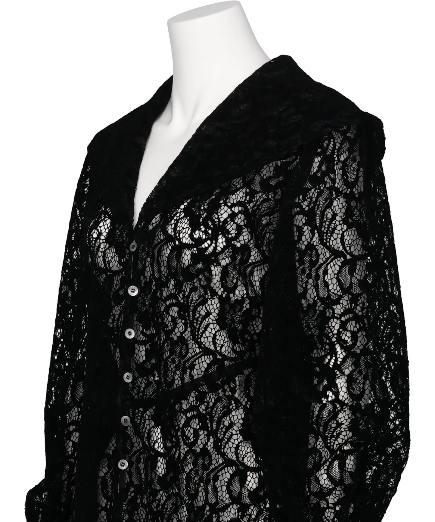 FLOCKED LACE SAILOR COLLAR BLOUSE
