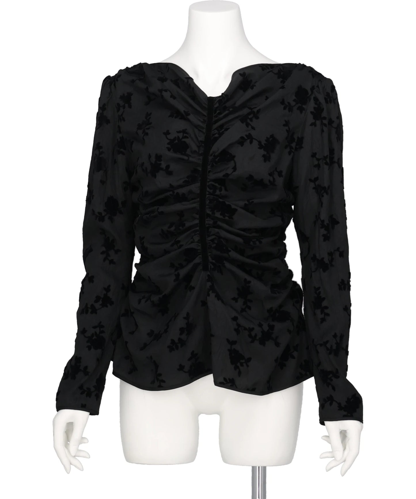 FLOCKED ROSE PRINT GATHERED BLOUSE