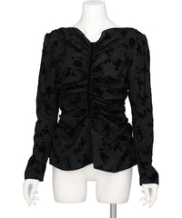 FLOCKED ROSE PRINT GATHERED BLOUSE
