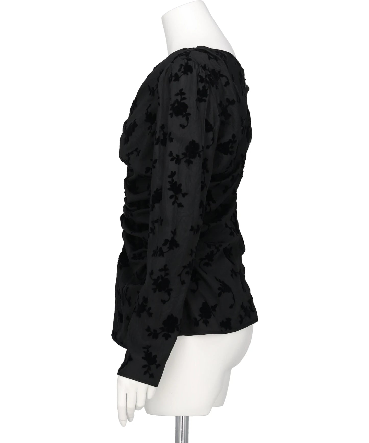 FLOCKED ROSE PRINT GATHERED BLOUSE