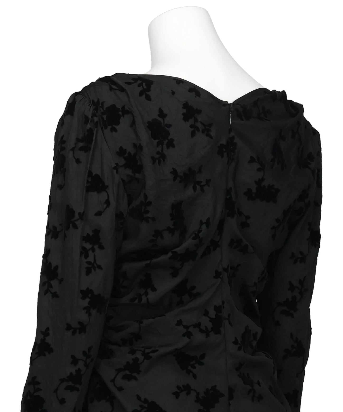 FLOCKED ROSE PRINT GATHERED BLOUSE