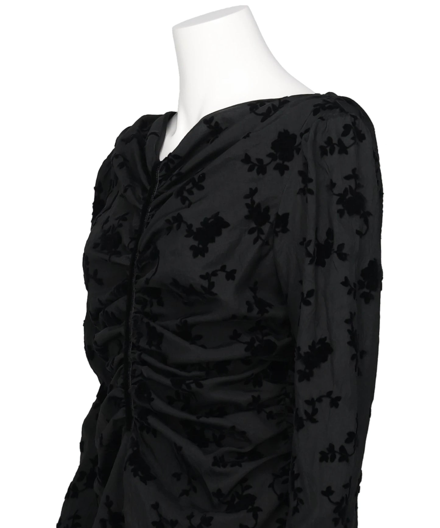 FLOCKED ROSE PRINT GATHERED BLOUSE