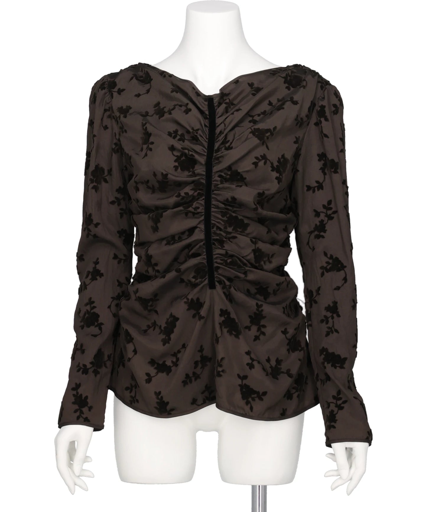 FLOCKED ROSE PRINT GATHERED BLOUSE