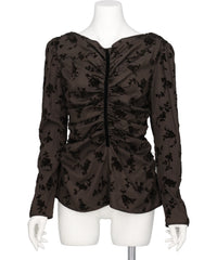 FLOCKED ROSE PRINT GATHERED BLOUSE