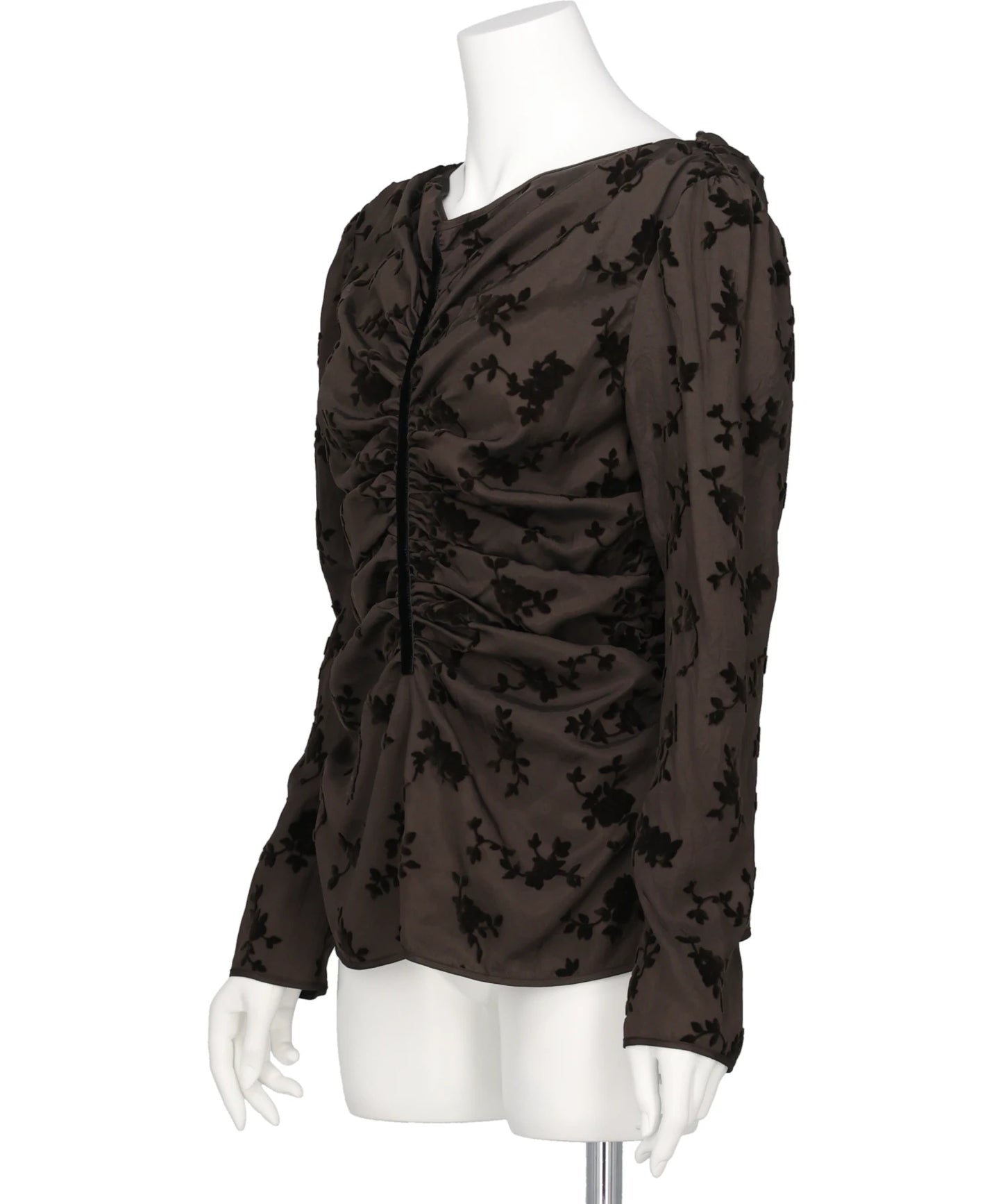 FLOCKED ROSE PRINT GATHERED BLOUSE