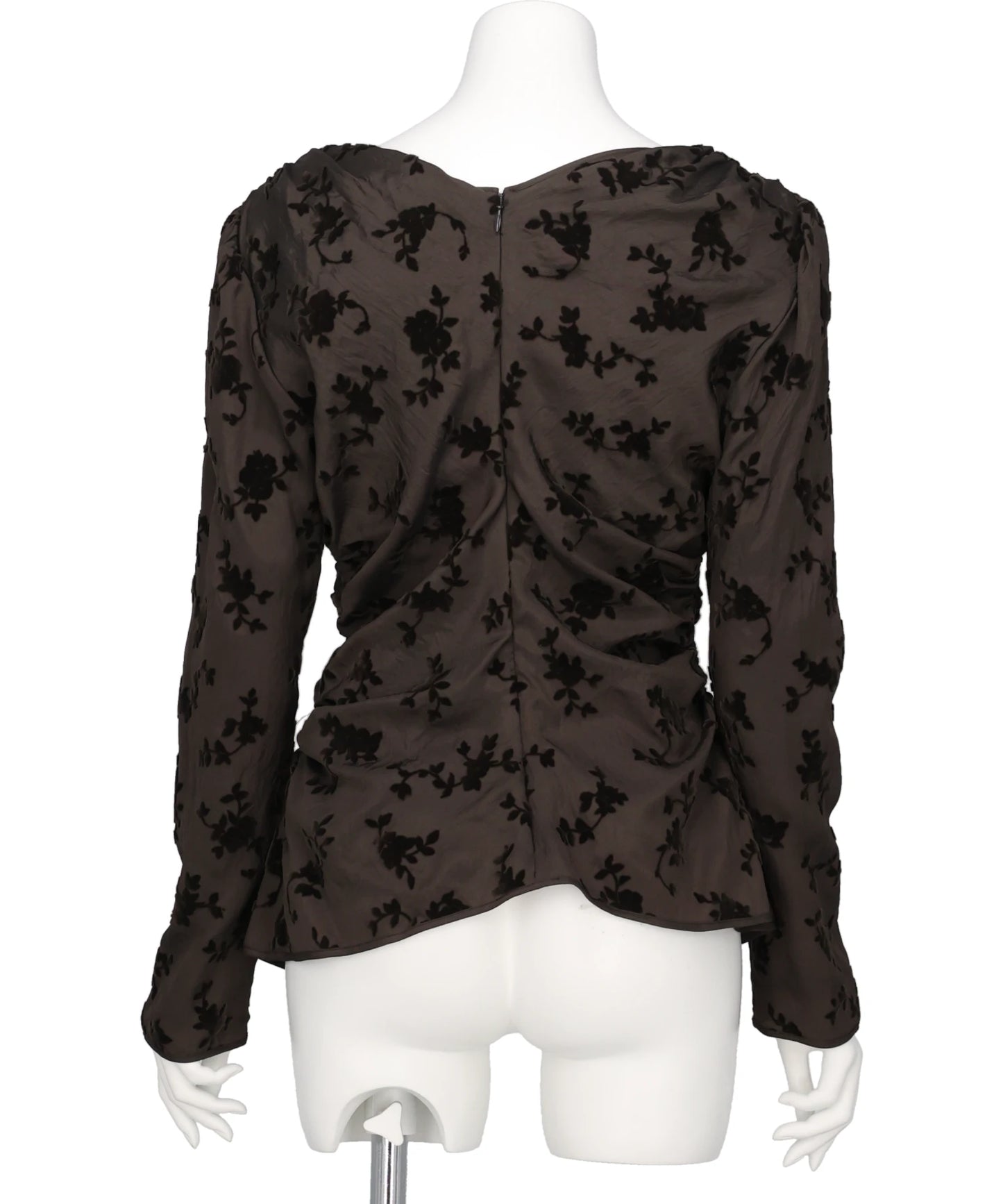 FLOCKED ROSE PRINT GATHERED BLOUSE