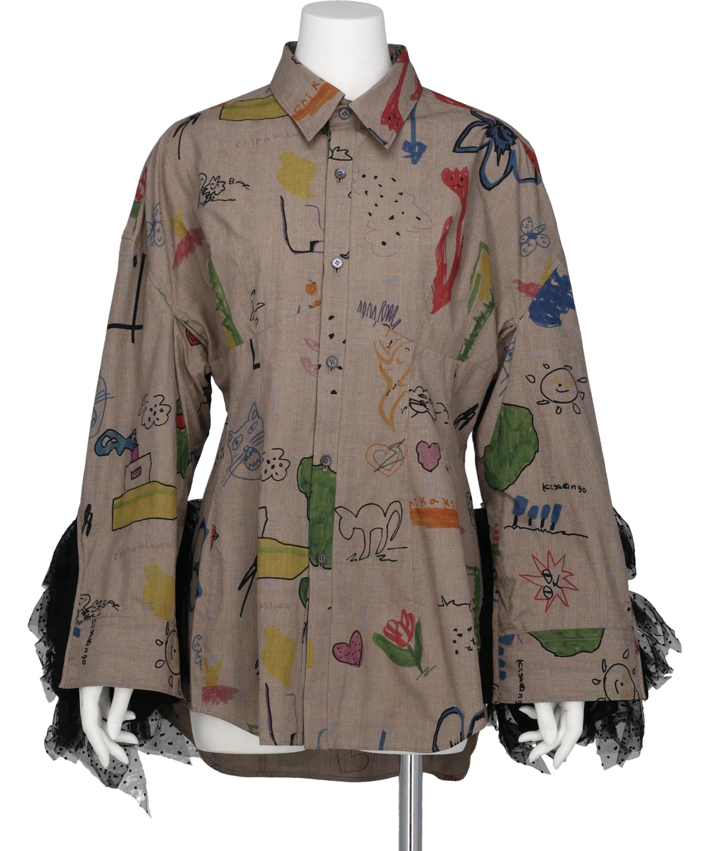 Chika Kisada(チカキサダ) 2026AW RAKUGAKI PRINTED SHIRT WITHTULLE SLEEVES CB-26262B