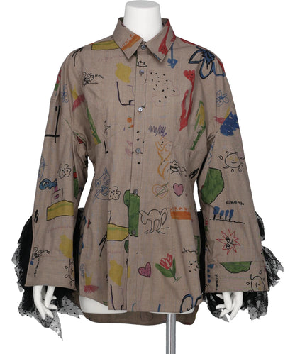 Chika Kisada(チカキサダ) 2026AW RAKUGAKI PRINTED SHIRT WITHTULLE SLEEVES CB-26262B