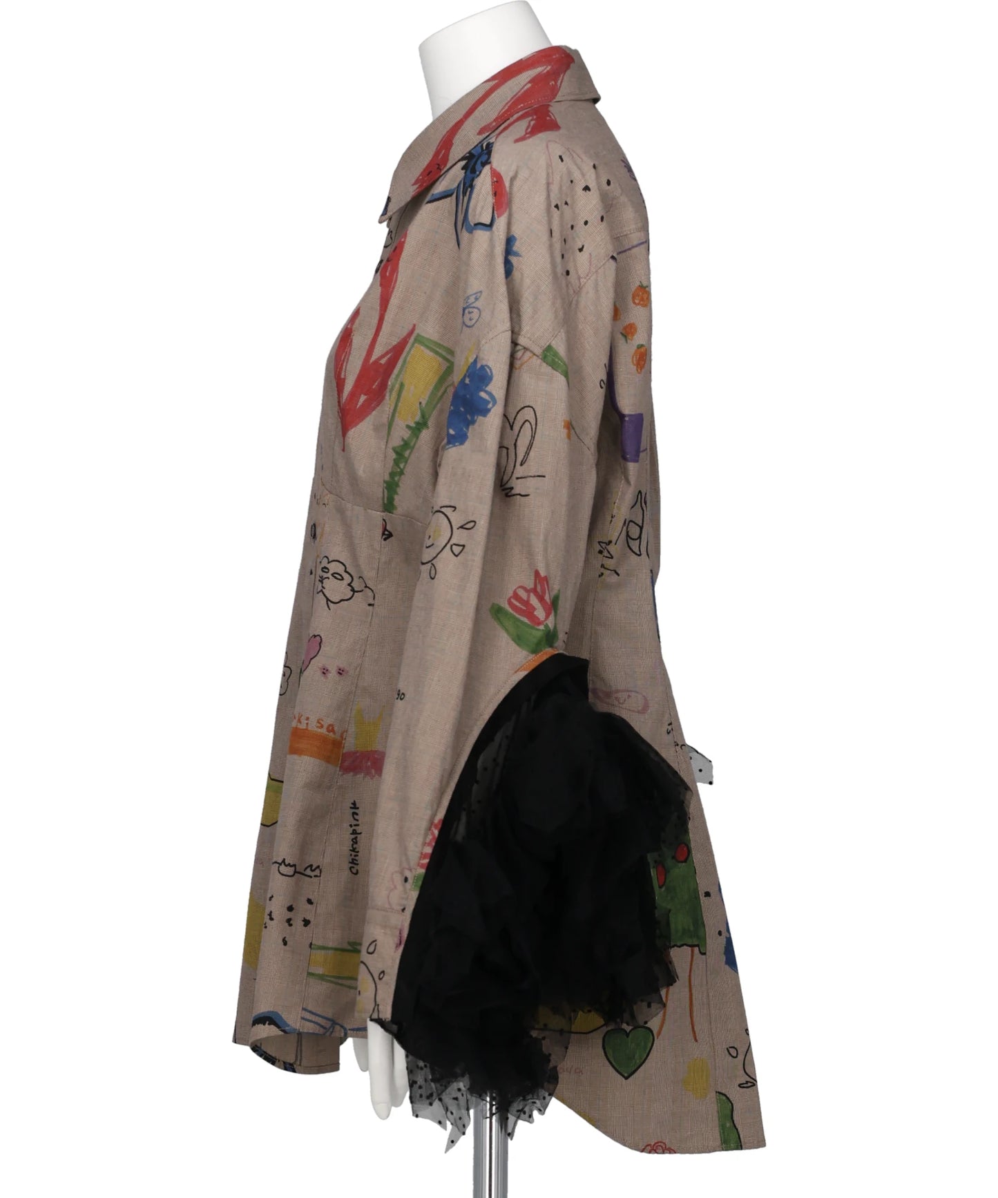 RAKUGAKI PRINTED SHIRT WITHTULLE SLEEVES
