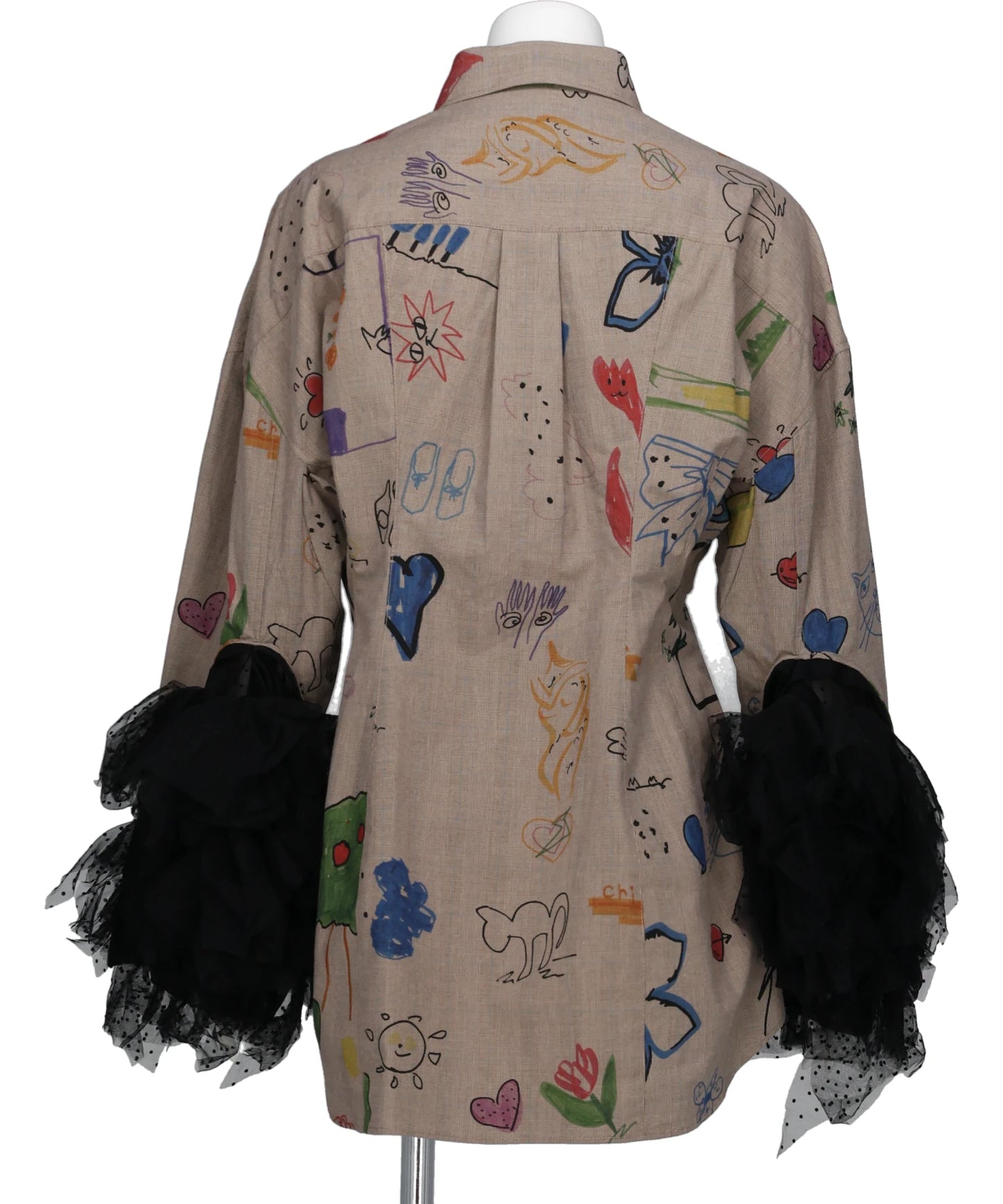 RAKUGAKI PRINTED SHIRT WITHTULLE SLEEVES