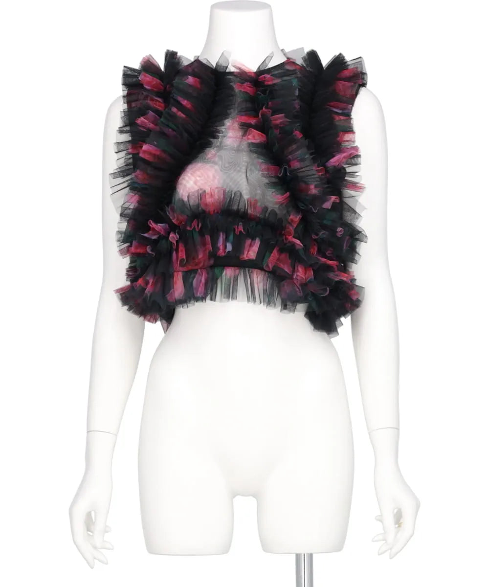TULLE RUFFLE SLEEVELESS TOP