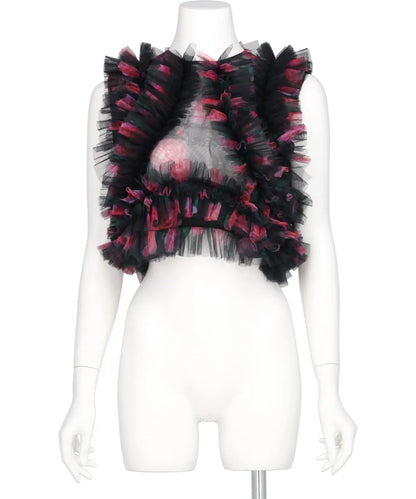 TULLE RUFFLE SLEEVELESS TOP