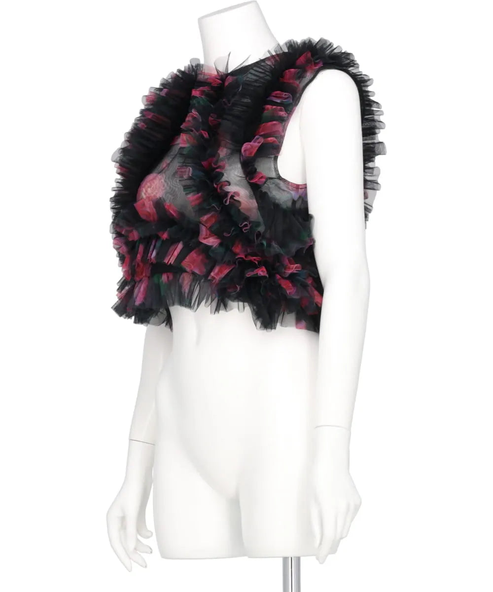 TULLE RUFFLE SLEEVELESS TOP