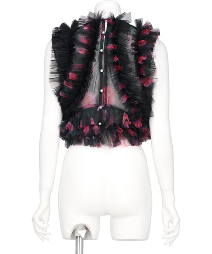TULLE RUFFLE SLEEVELESS TOP