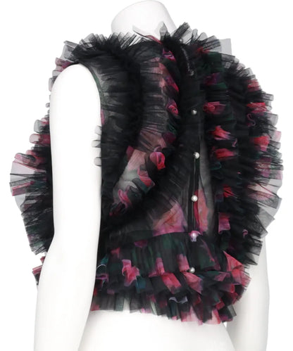 TULLE RUFFLE SLEEVELESS TOP