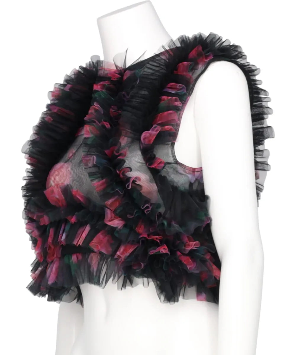 TULLE RUFFLE SLEEVELESS TOP