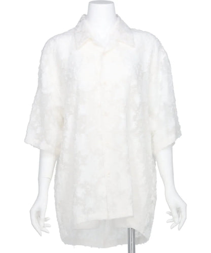 CUT JACQUARD ORGANDY BACK DOLMAN SPLIT SHIRT