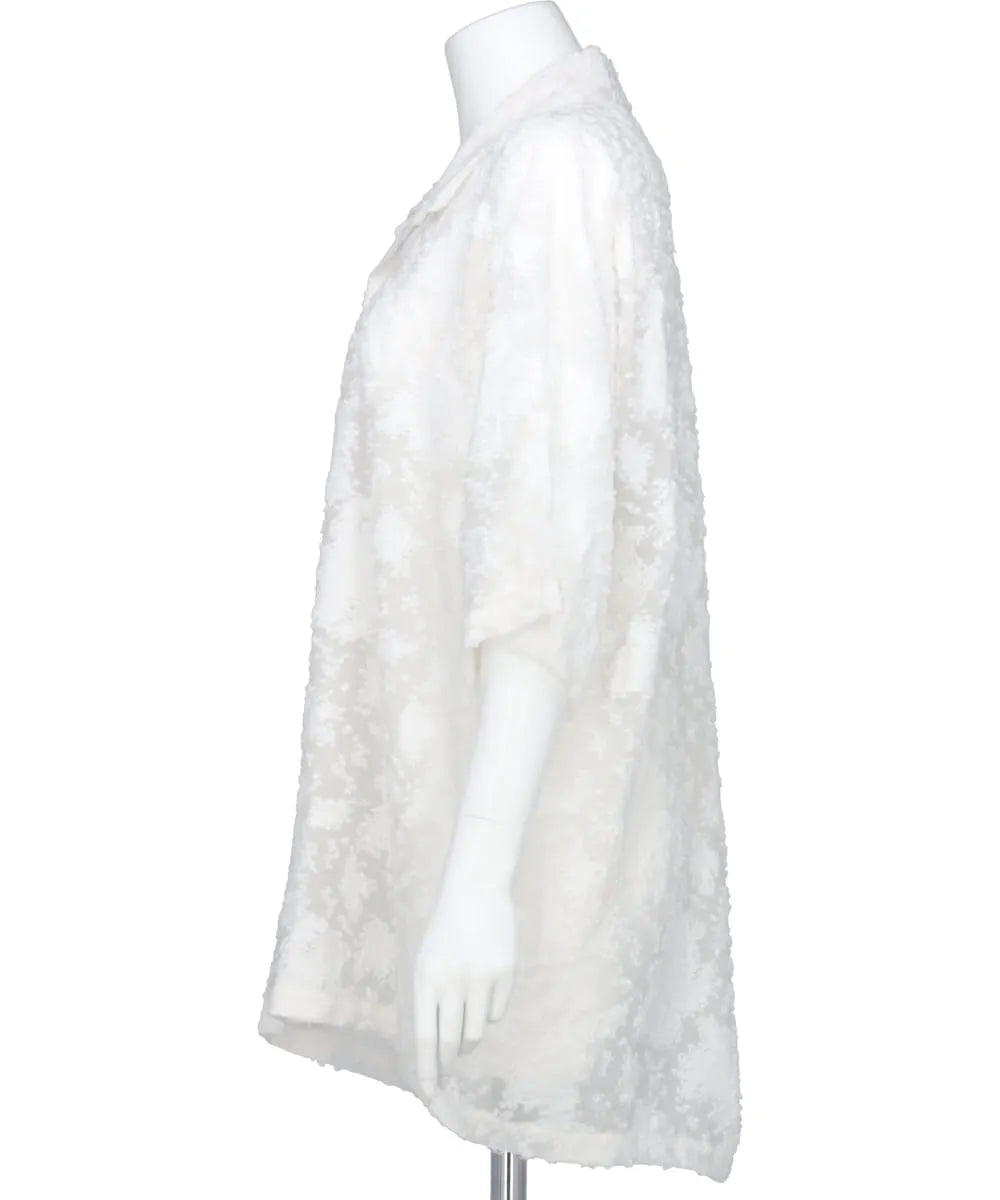 CUT JACQUARD ORGANDY BACK DOLMAN SPLIT SHIRT