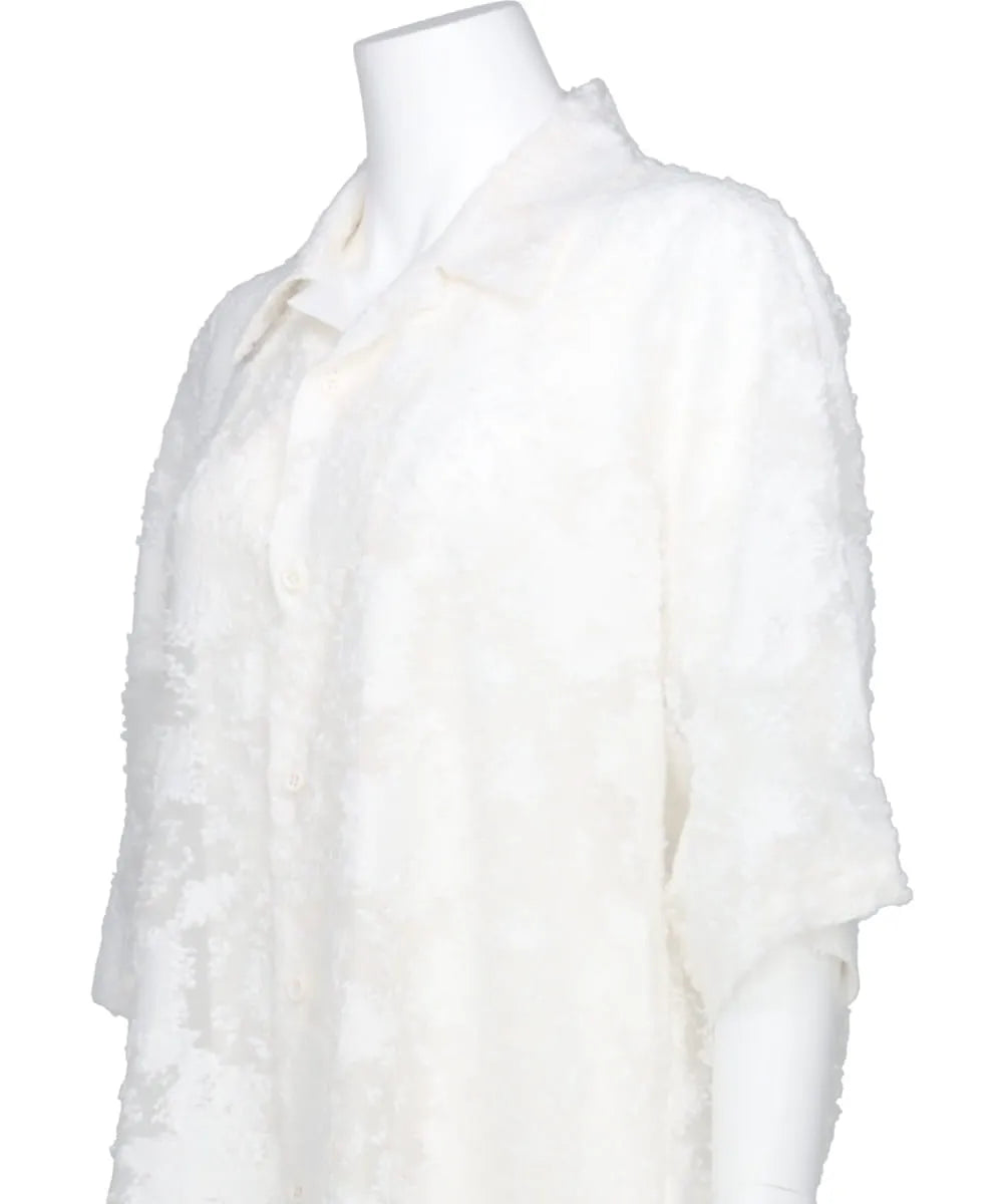 CUT JACQUARD ORGANDY BACK DOLMAN SPLIT SHIRT