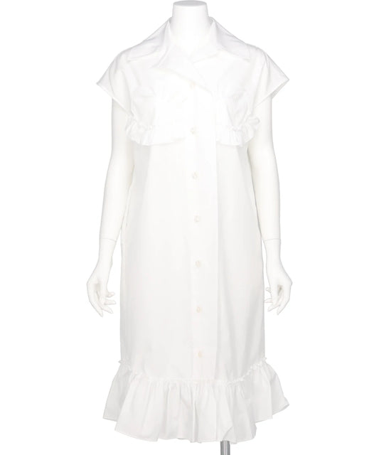 SLEEVELESS RUFFLE BUST DETAIL FRILL HEM SHIRT