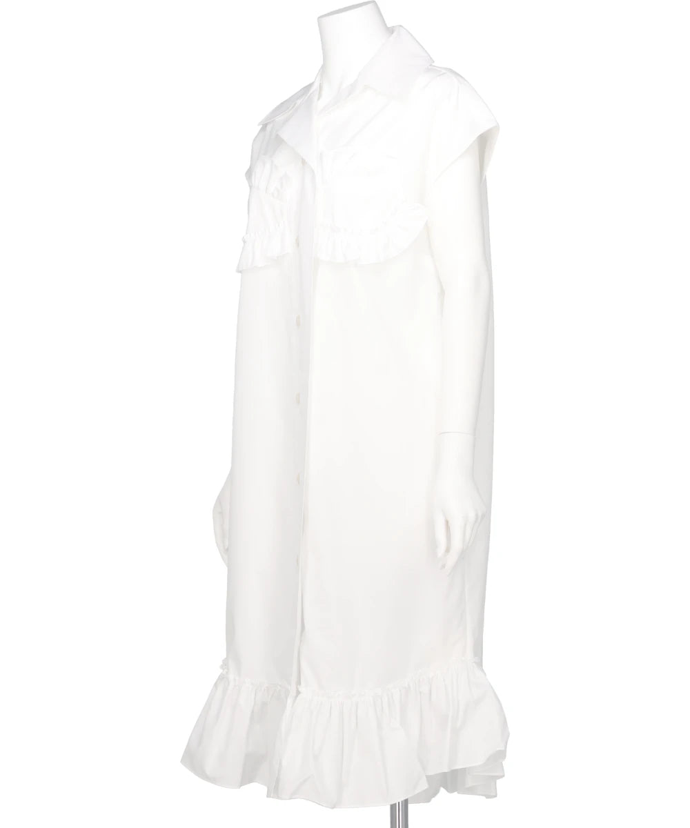 SLEEVELESS RUFFLE BUST DETAIL FRILL HEM SHIRT