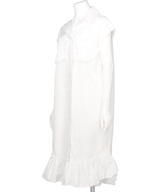 SLEEVELESS RUFFLE BUST DETAIL FRILL HEM SHIRT