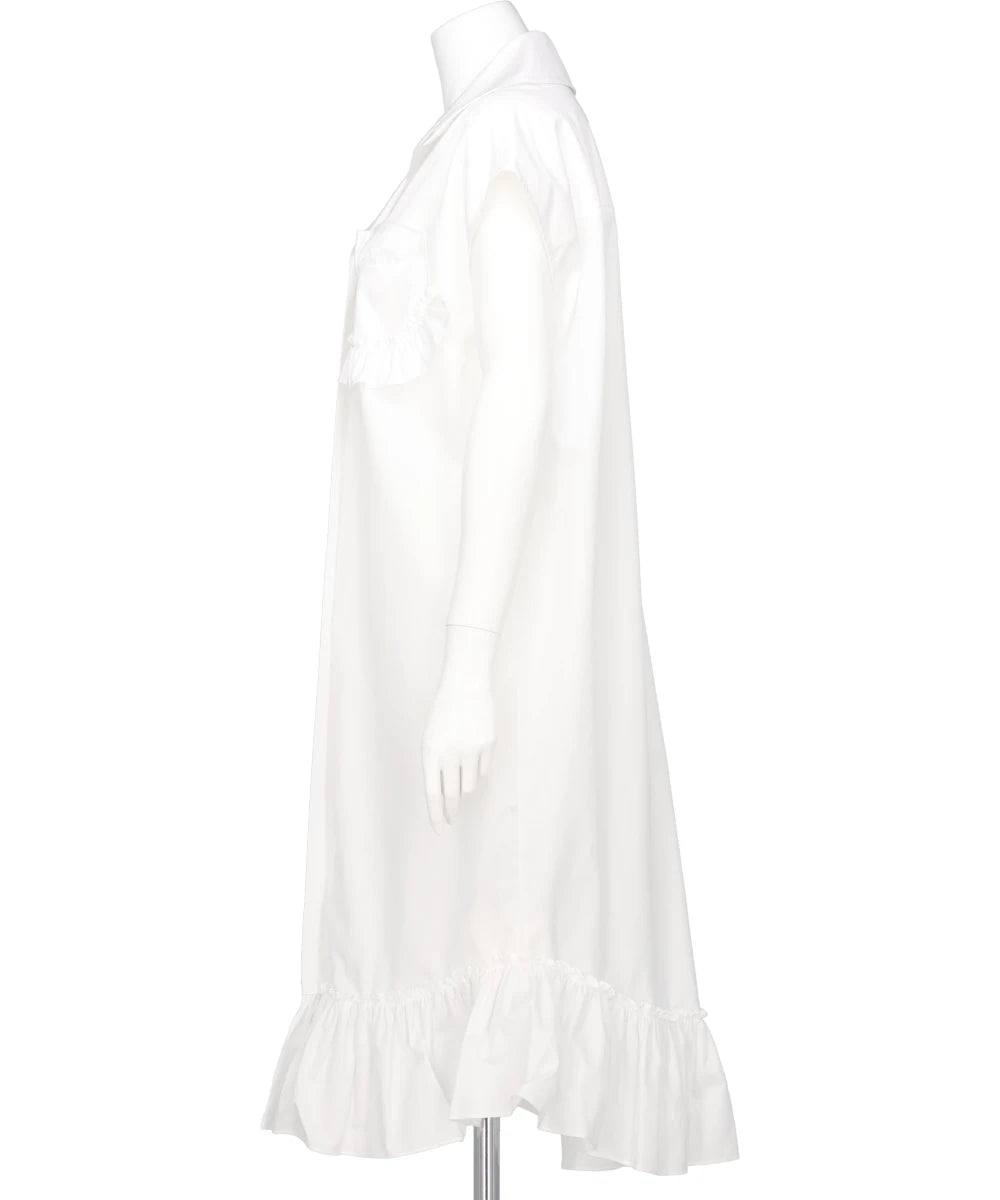 SLEEVELESS RUFFLE BUST DETAIL FRILL HEM SHIRT