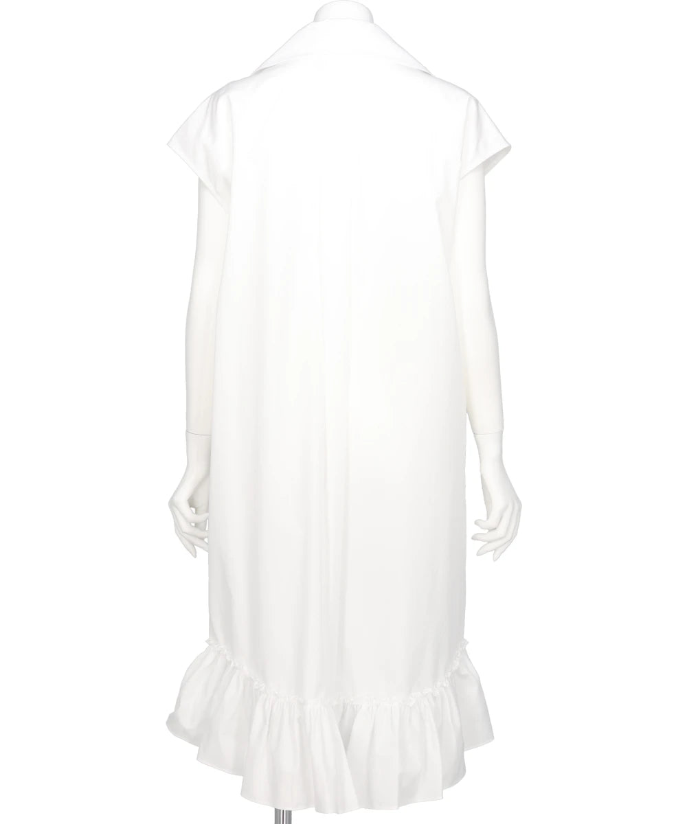 SLEEVELESS RUFFLE BUST DETAIL FRILL HEM SHIRT