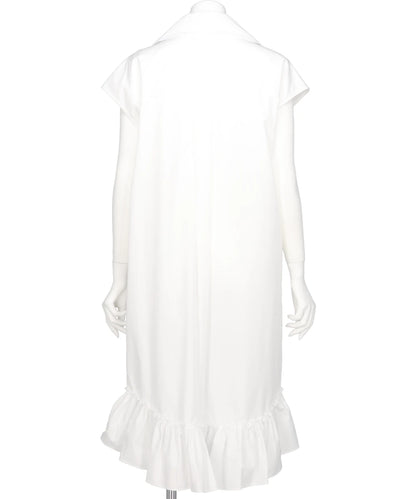 SLEEVELESS RUFFLE BUST DETAIL FRILL HEM SHIRT