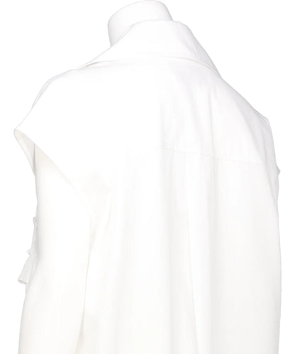 SLEEVELESS RUFFLE BUST DETAIL FRILL HEM SHIRT