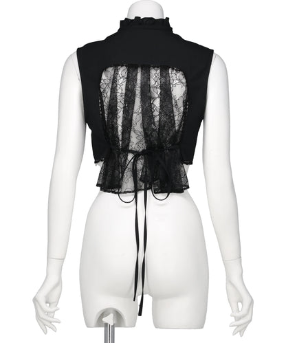 BACK LACE CURTAIN NO SLEEVE BLOUSE