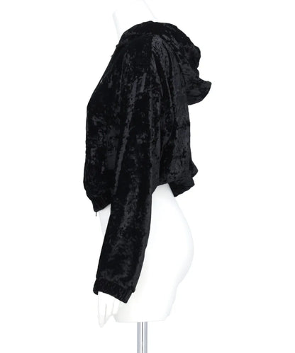 CRUSHED VELVET ZIP-UP CROPPED HOODIE