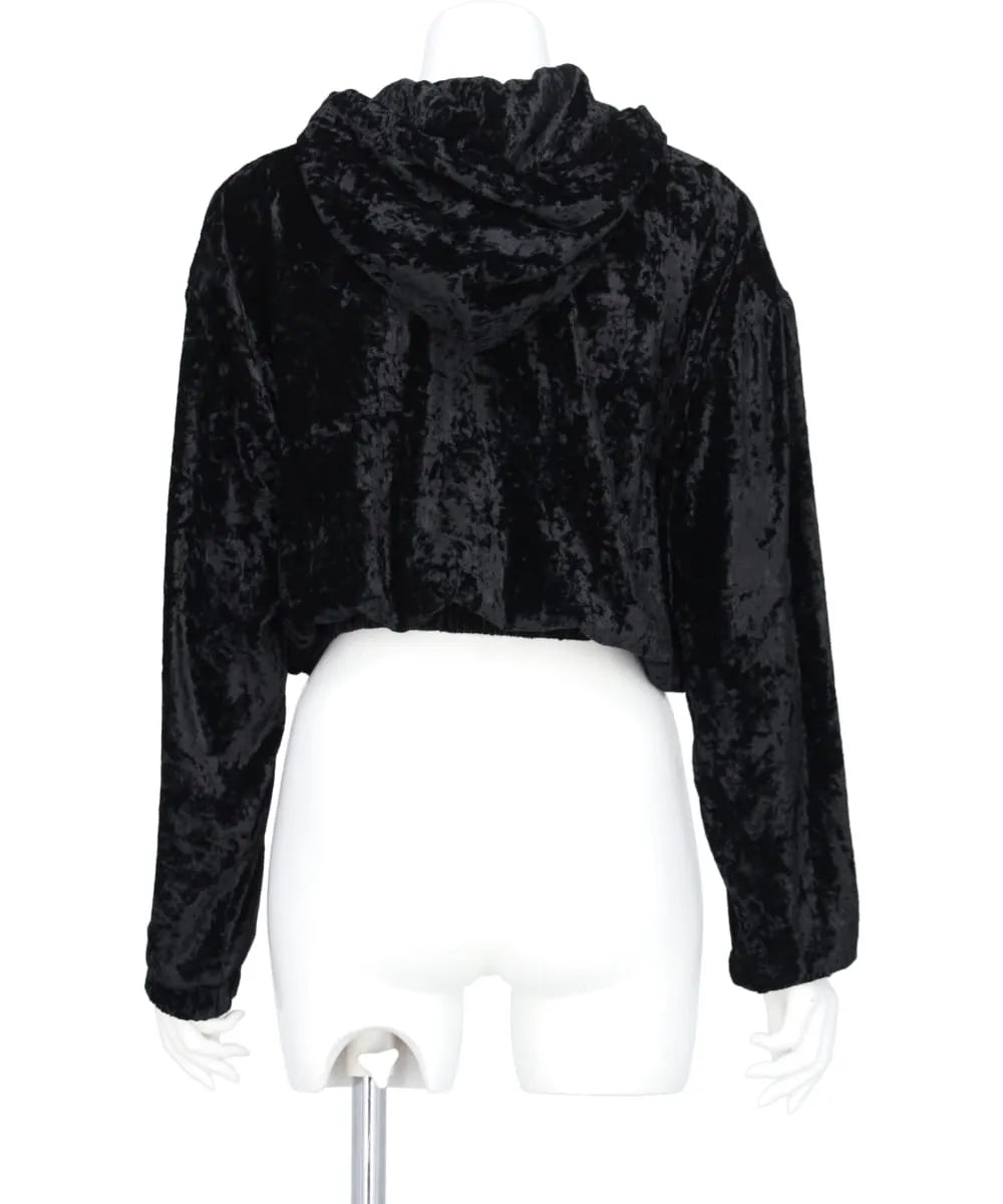 CRUSHED VELVET ZIP-UP CROPPED HOODIE