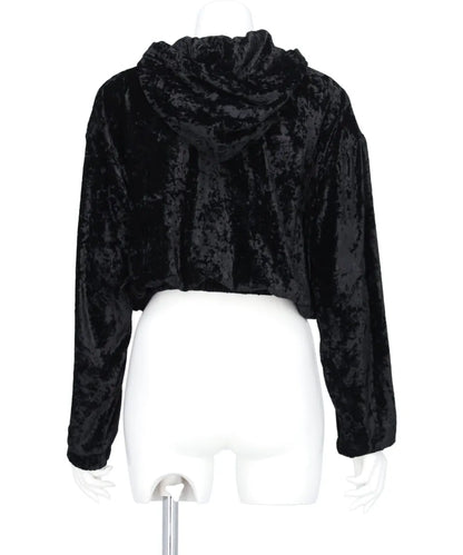 CRUSHED VELVET ZIP-UP CROPPED HOODIE
